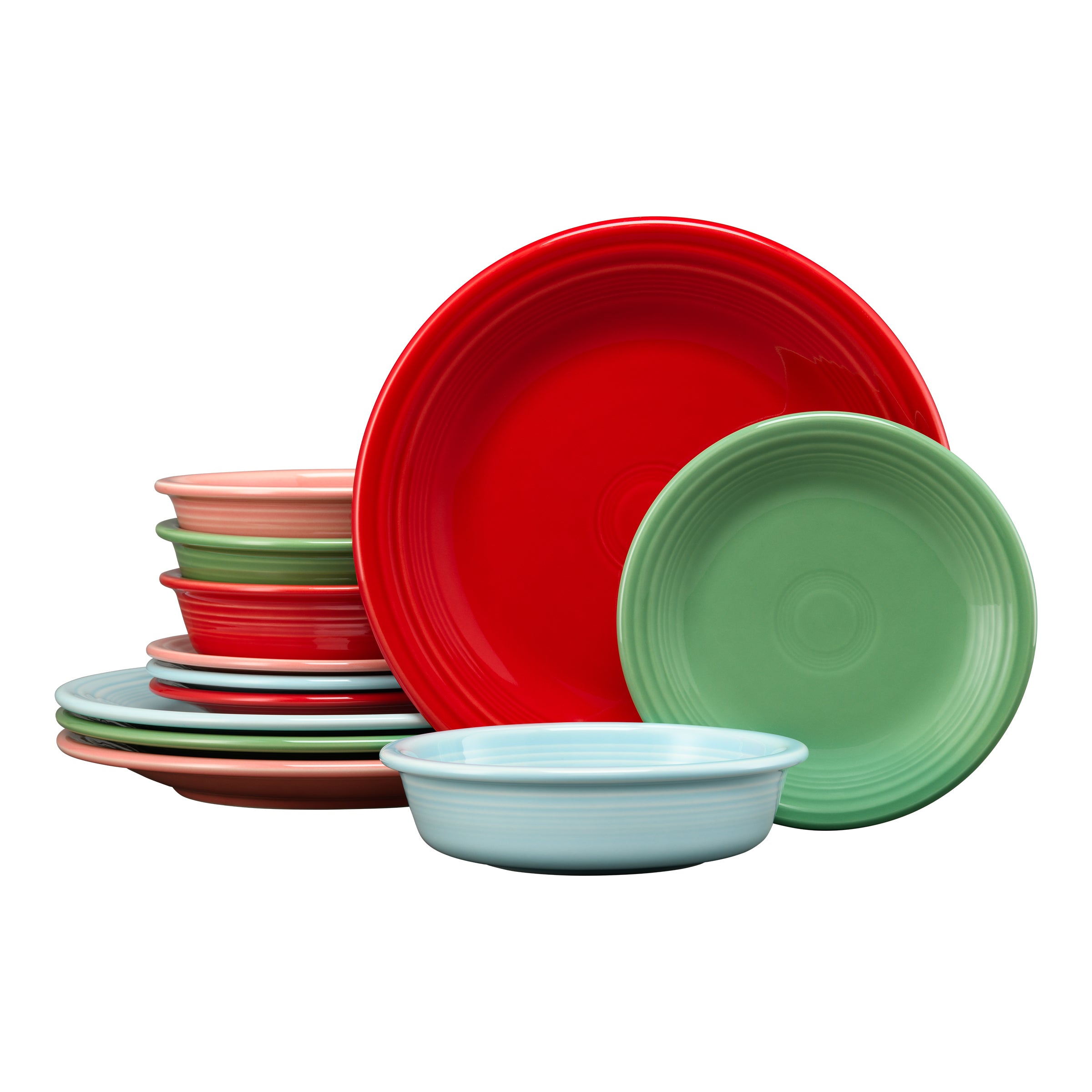 Fiesta Peppermint Frost Mixed Color Classic Rim 12-Piece Dinnerware Set, Service for 4