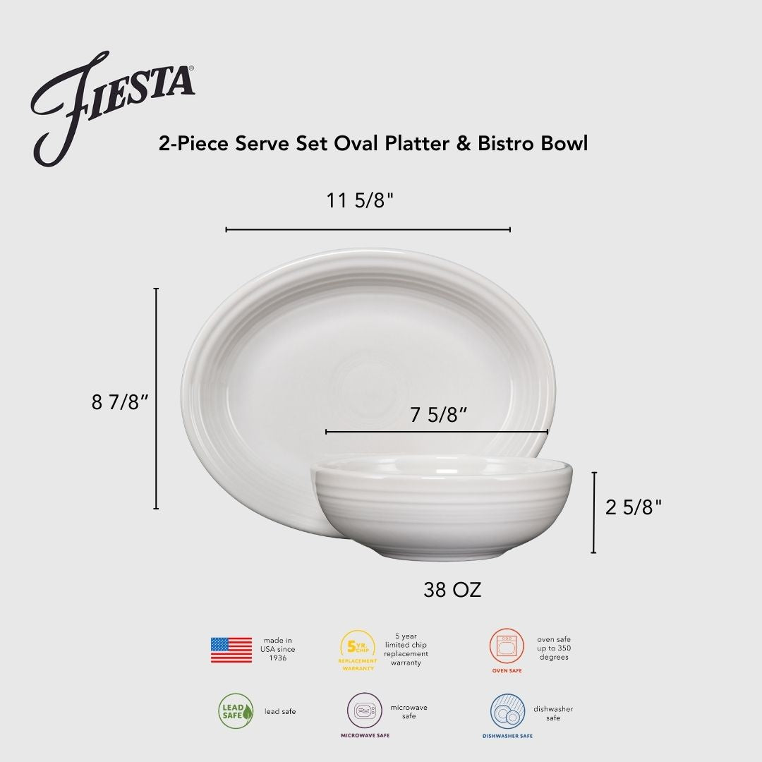 Fiesta Lavender 2-Piece Serve Set 11 5/8 Inch Oval Platter & 38 OZ Bistro Bowl - Image 3