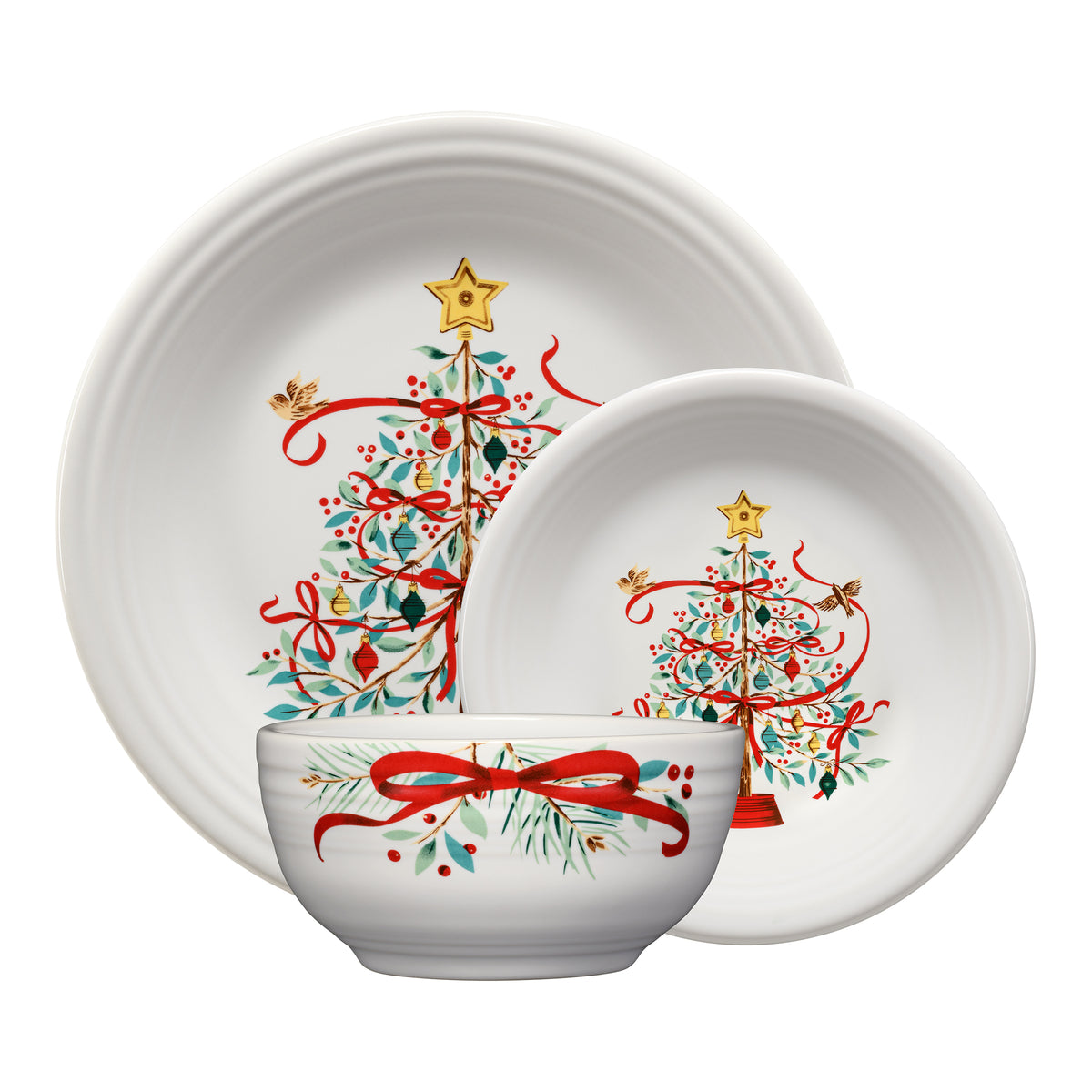 Fiesta Holly Berry Christmas Tree Classic Bistro 3-Piece Dinnerware Set, Service For 1