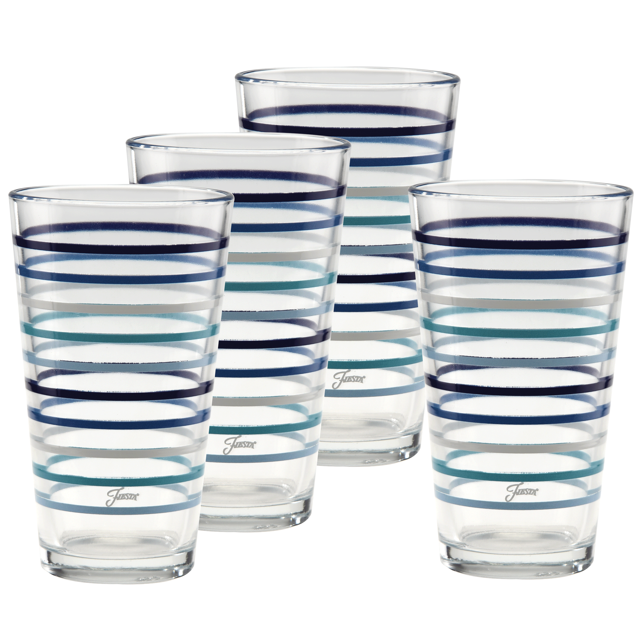 Fiesta 16 oz. Fiesta Coastal Blues Thin Stripe Cooler Glass - Set of 4