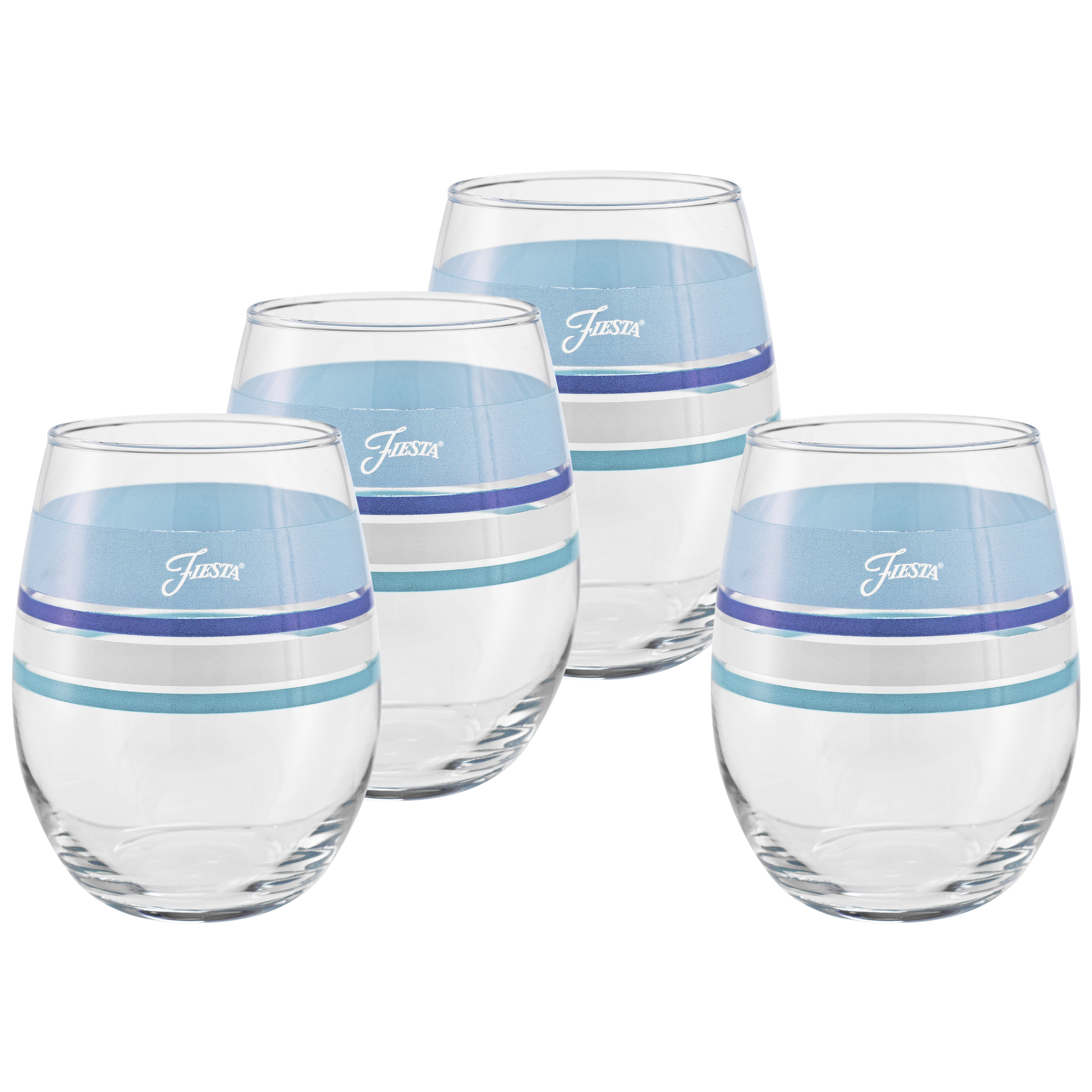 Fiesta Coastal Blues 15 oz. Edgeline Stemless Wine – Set of 4