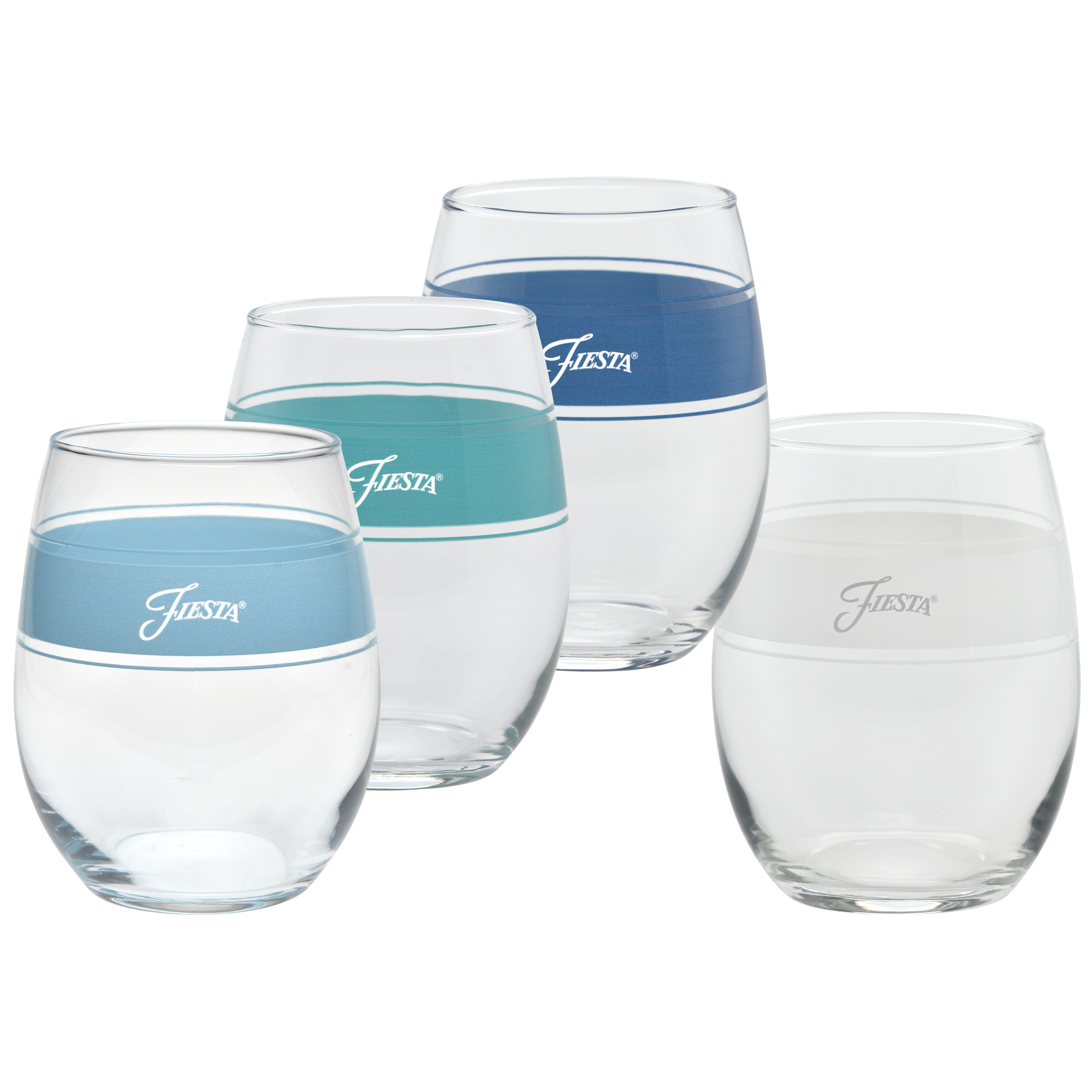 Fiesta Coastal Blues 15 oz. Frame Stemless Wine Mixed Color – Set of 4