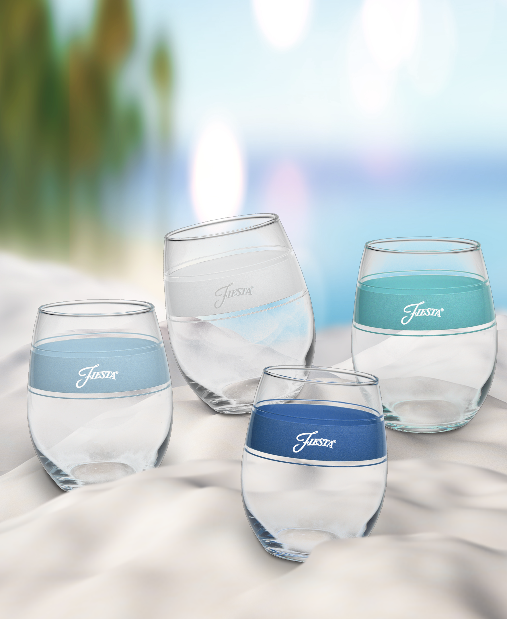 Fiesta Coastal Blues 15 oz. Frame Stemless Wine Mixed Color – Set of 4 - Image 6
