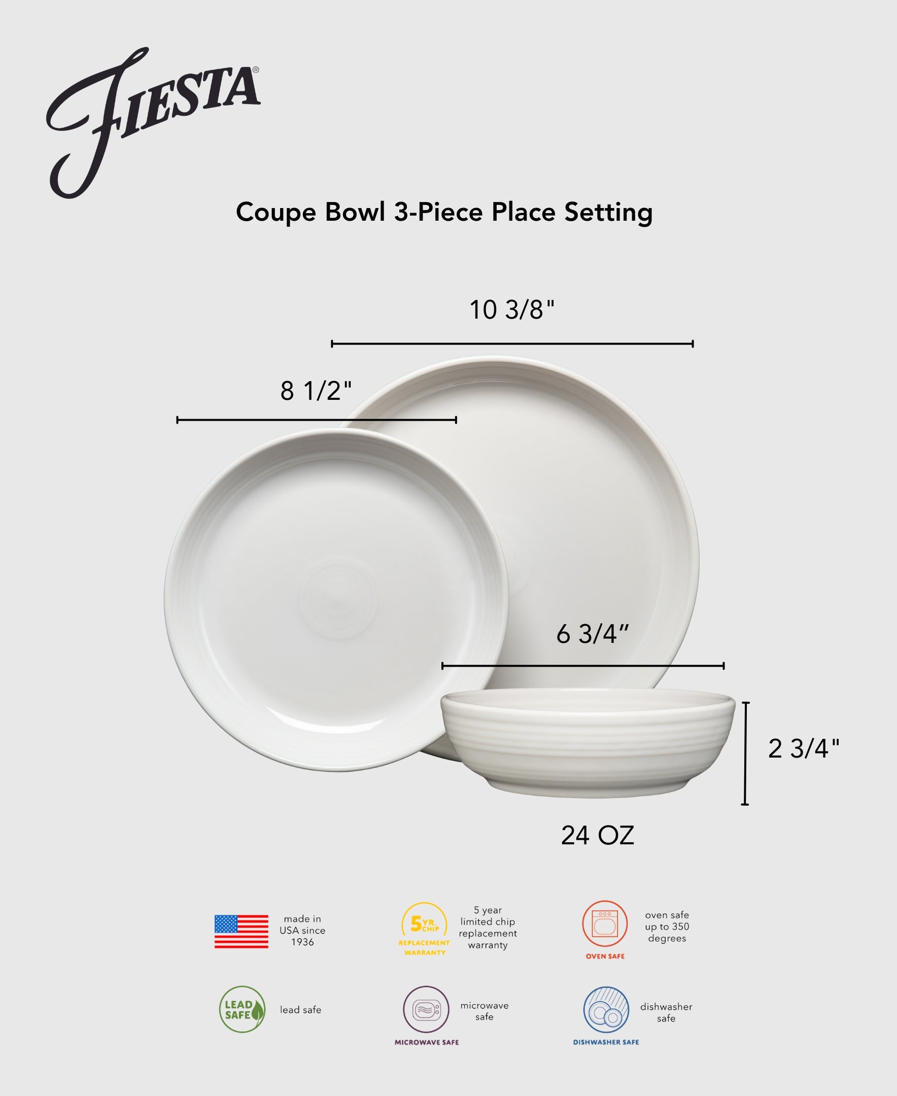 Fiesta Lavender Coupe Bowl 3-Piece Dinnerware Set, Service for 1 - Image 2