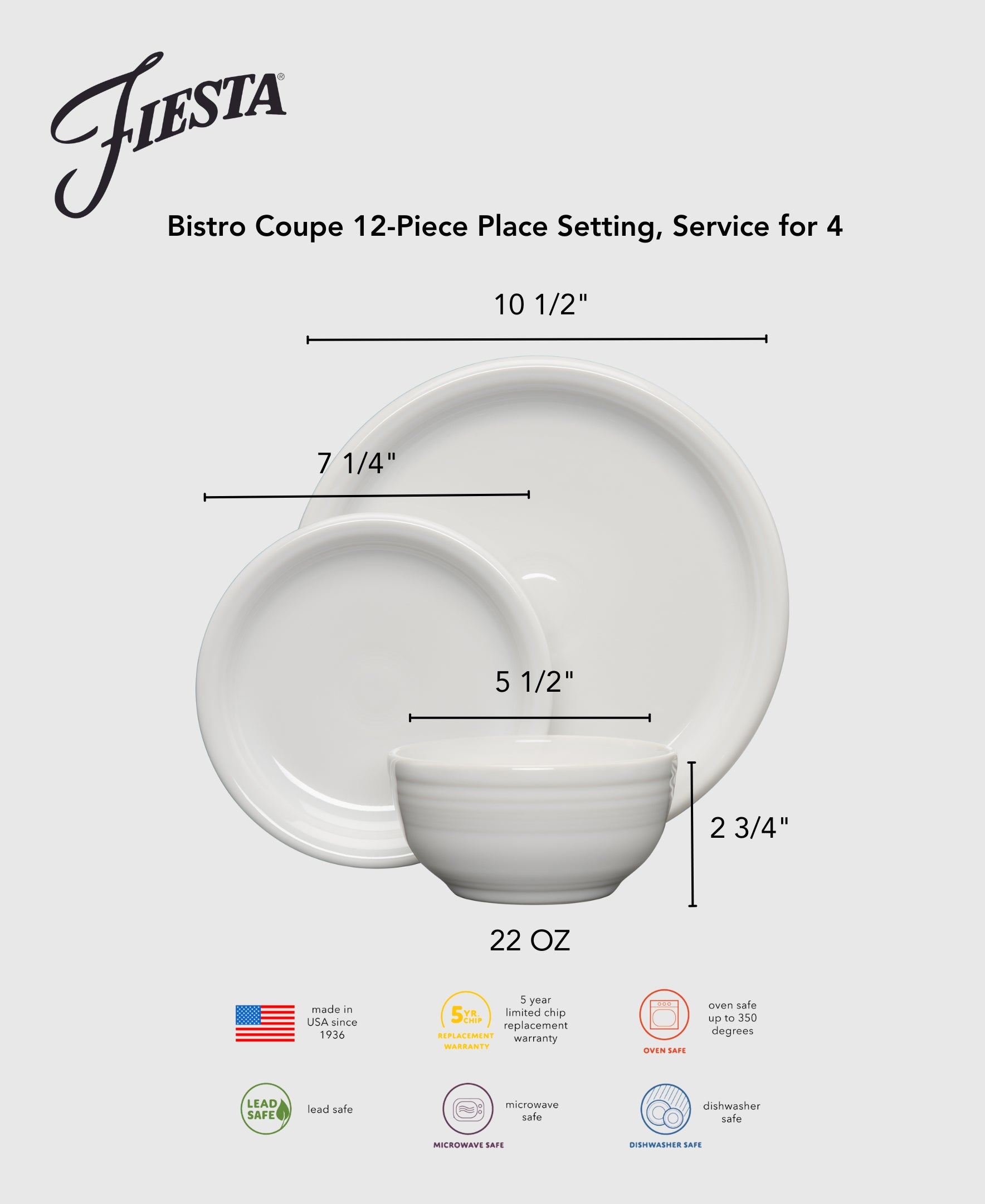 Fiesta Bistro Coupe 12-Piece Dinnerware Set, Service for 4 - Image 4