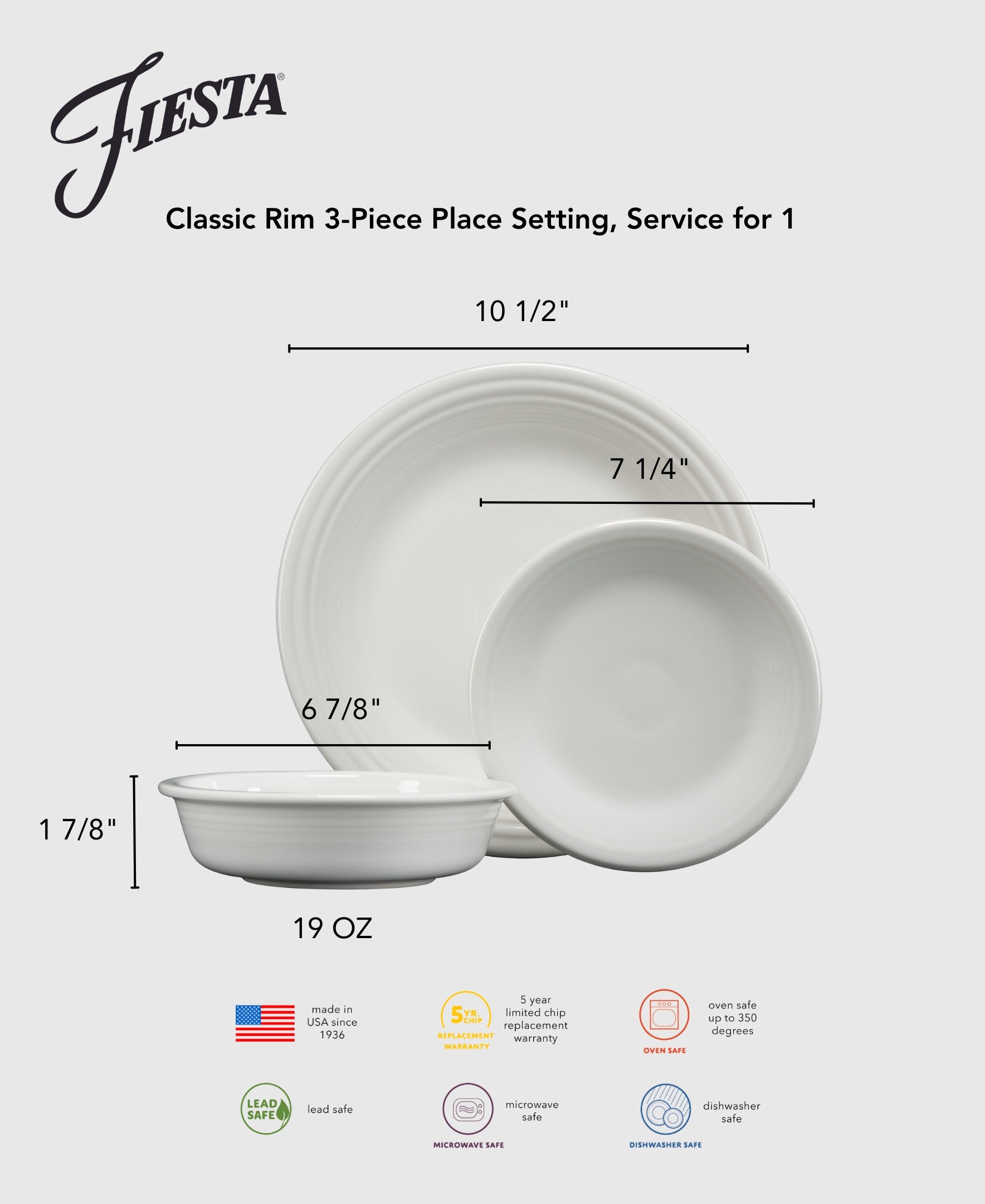 Fiesta Classic Rim 3-Piece Dinnerware Set, Service for 1 Foundry - Image 3