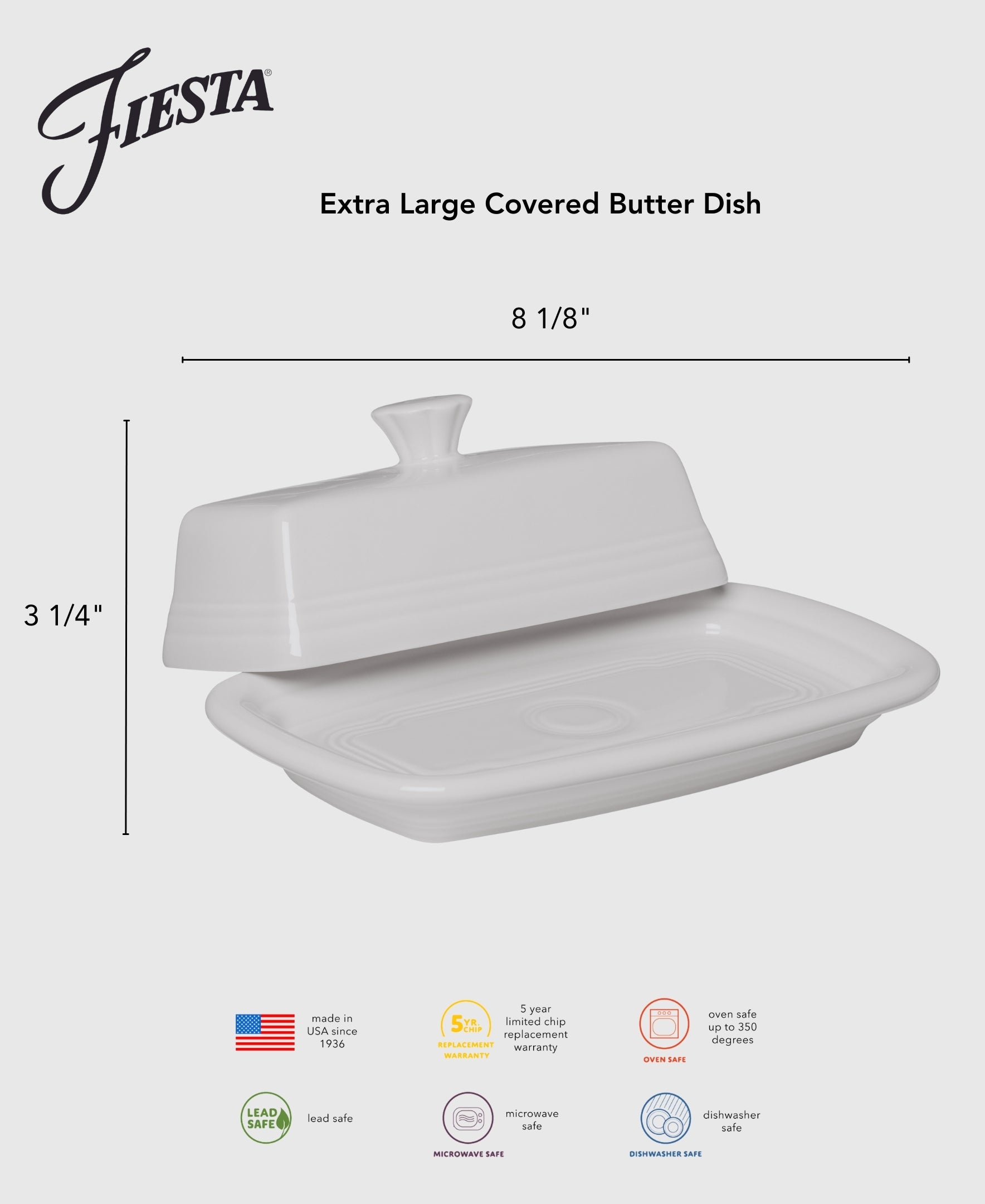 Fiesta Lavender Extra Large Covered Butter Dish 8 1/8 Inch x 5 1/8 Inch - Image 3
