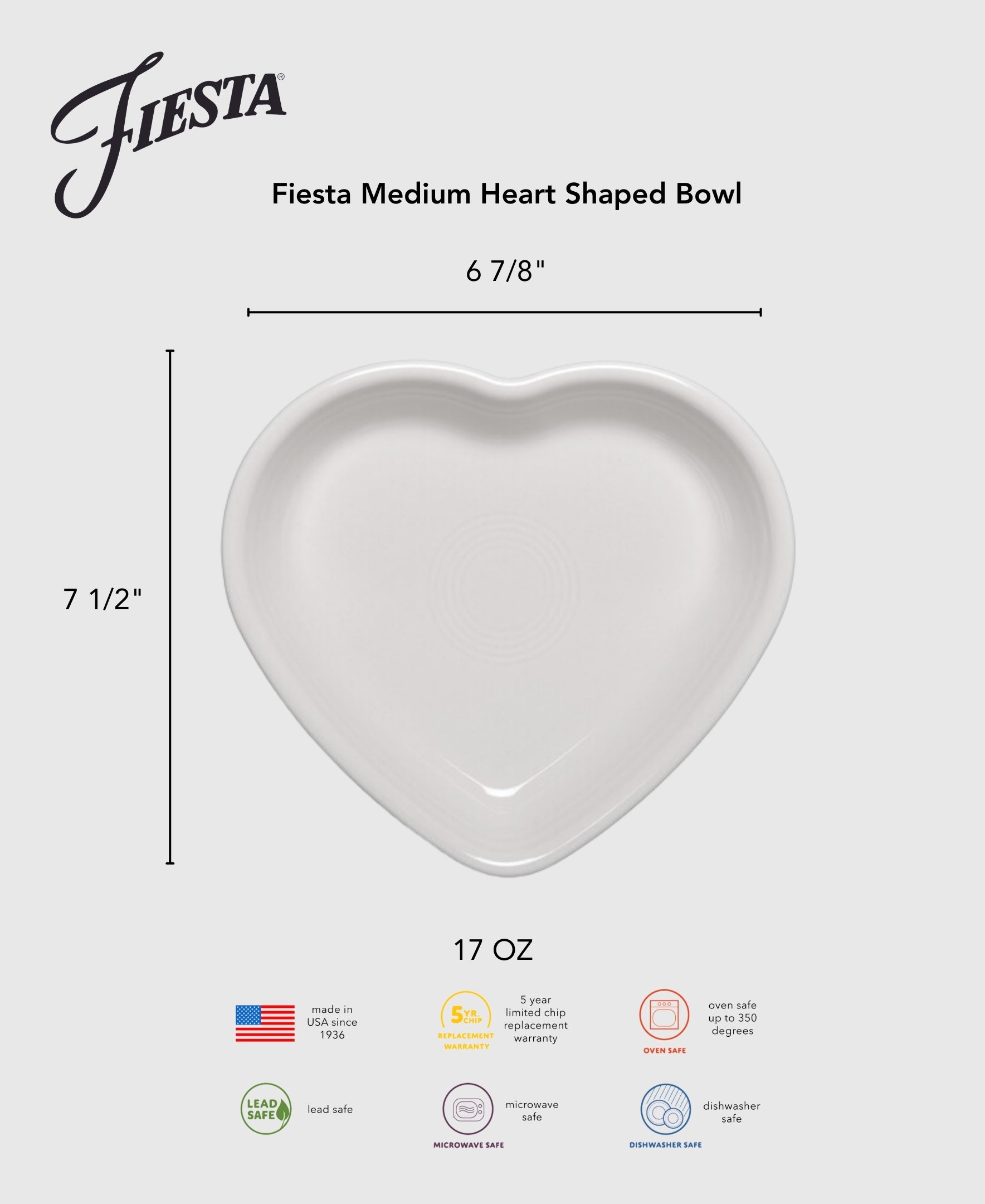 Fiesta Fiesta 7 1/2 Inch Medium Heart Shaped Bowl 17 OZ - Image 3