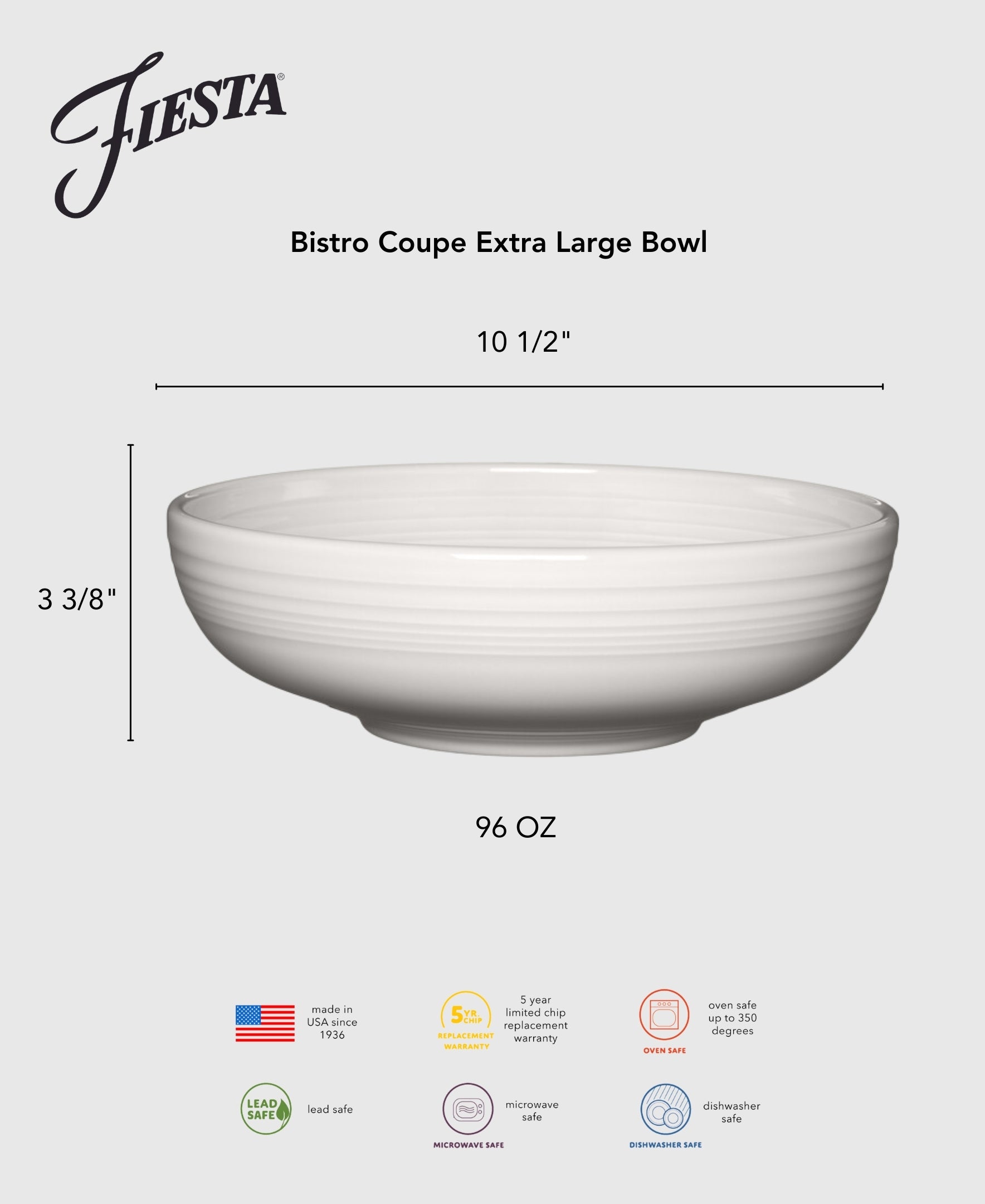 Fiesta Retired Bistro Coupe 10 1/2 Inch Extra Large Bowl 96 OZ - Image 2